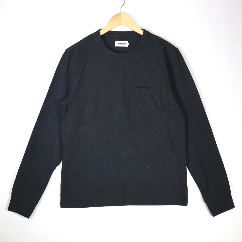 Taylor Stitch Long Sleeve Shirt Mens 38 Cotton Black Heavy Bag Tee Pocket Casual